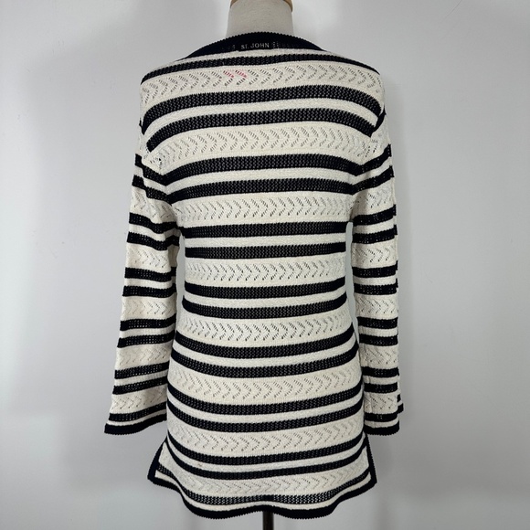 VTG St John Open Knit Sweater Top White Blue Crochet Women's Sz P - Picture 10 of 16
